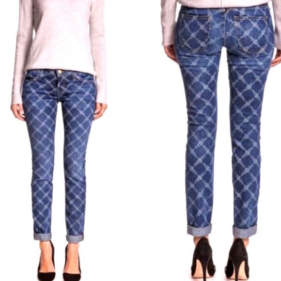 Current Elliott Rolled Skinny Jeans in Indigo Rose Lattice - Picture 2 of 12